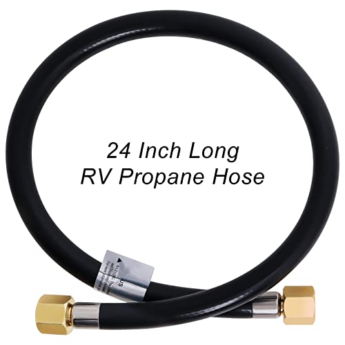 Image of Wadoy RV Propane Hose Connector Assembly 2 Foot 3 /8 inch Female Flare x 3 /8 inch Female Flare Quick Connect Hose 24 Inches 2 Pack Fireplace Extension Connection Hose