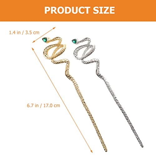 KALLORY 2pcs Snake Hair Sticks Vintage Punk Hair Chopsticks Chinese Traditional Hair Pin Headwear Halloween Hair Accessories Gifts Gold Silver - Image 2