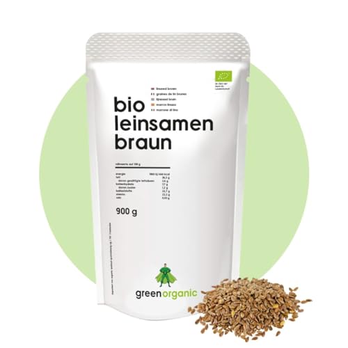 Semillas de lino orgánicas, marrón, premium, sin gluten, sin soja, semillas enteras, linaza, natural, puramente vegetal, agricultura de la UE, 900 g