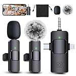 PQRQP 3 in 1 Professional Wireless Lavalier Microphone for iPhone, Android, Camera, Wireless Mini Microphones, Crystal Clear Sound Quality for Recording, Live Streaming, YouTube, TikTok, Elegant Black