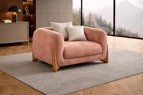 Image of Modern Sofa, Teddy Fabric, Chesterfield Style, Wooden Legs, for Living Room, Bedroom, Hallways (3+1+Ottoman, Ashrose)