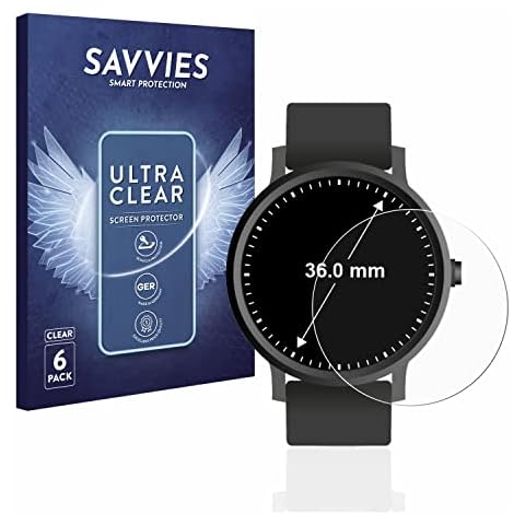 Savvies 6X Schutzfolie kompatibel mit Armbanduhren (Kreisrund, ø: 36 mm) Displayschutz-Folie Ultra-Transparent Cover