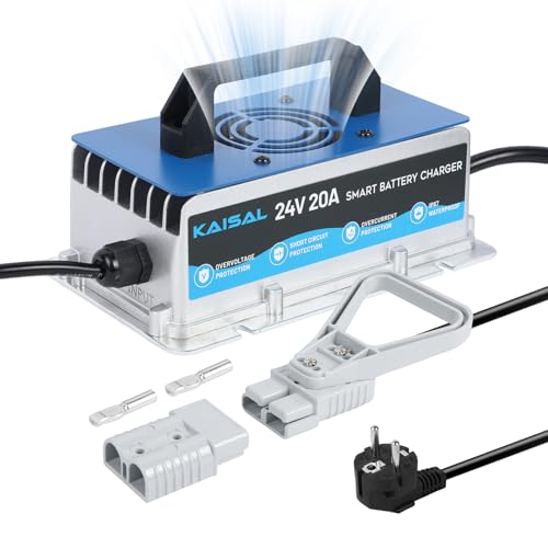 KAISAL 24V 20A Cargador de Batería Carretilla Elevadora, 24 V Cargador con Conector Anderson, Cargador de Mantenimiento Automático para 24 V Baterías de Plomo