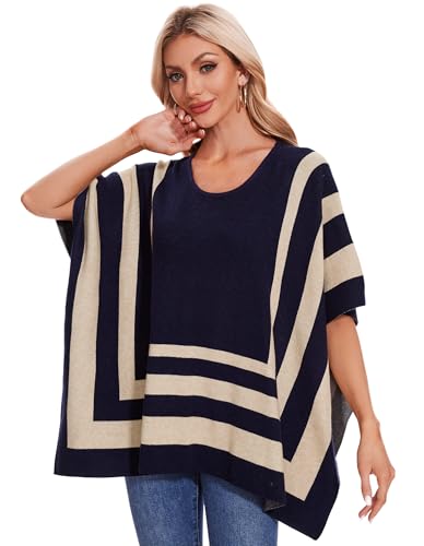 Image of PULI Womens Jacquard Pullover Ponchos Sweater Elegant Shawl Wraps Warm Travel Sweaters for Fall Winter