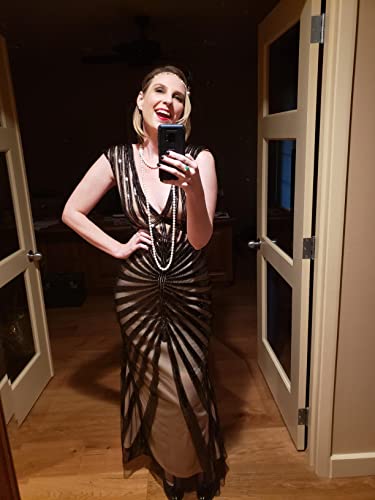 Metme Mermaid Dress for Women Long Formal 1920s Sequin Gatsby Dress Cocktail Party Dress Ball Gown Black Pink
