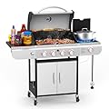COWSAR 4-Burner Propane Gas Grill with Porcelain-Enameled Cast Iron Grates and Side Burner, Stainless Steel BBQ Grill with 575 Sq. In. Grilling Area for Outdoor Barbecue Cooking, 42,000 BTUs