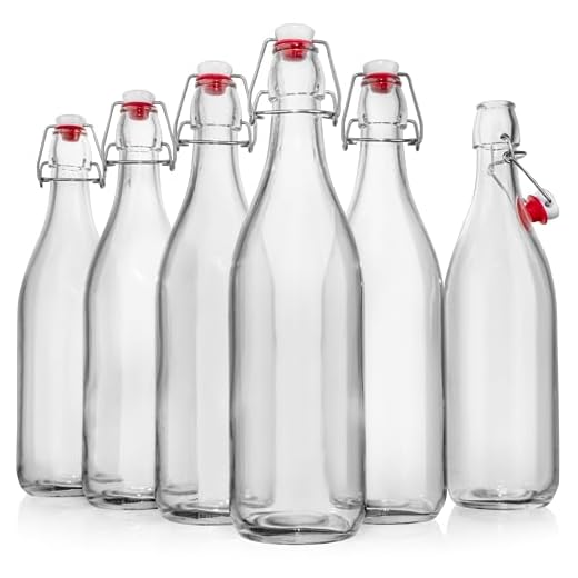 WILLDAN Giara Glass Bottle with Stopper Caps, Set of 6-33.75 Oz Swing Top Glass Bottles for Beverages, Oils, Kombucha, Kefir, Vinegar, Leak Proof Lids