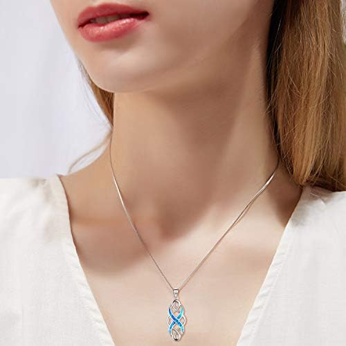 YFN Celtic Knot Necklace Created Opal Pendant Sterling Silver Infinity Love Jewelry