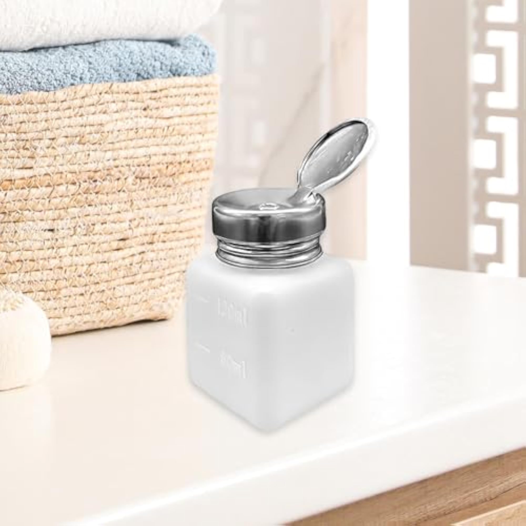6xPush Down Liquid Dispenser Premium Pump Bottle for Nail Polish Remover White 120 ml