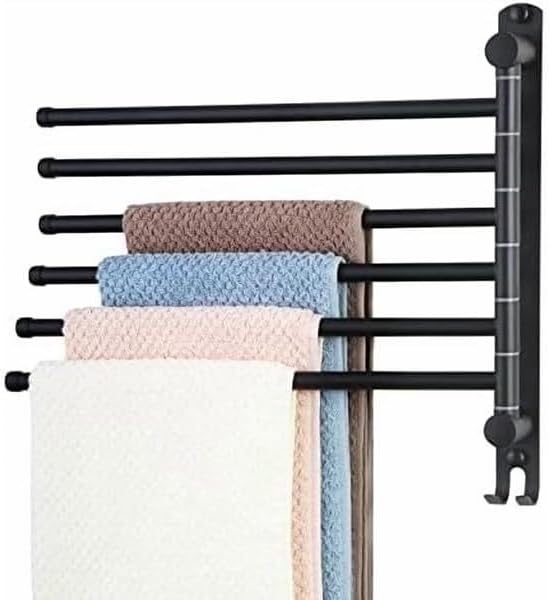Porte-serviettes pivotant antirouille à 4 barres mobiles avec crochet pour cuisine et salle de bain
