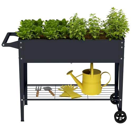 Camas de jardín elevadas con ruedas Elevate pack de 2 jardineras grises de 32 pulgadas de alto 8
