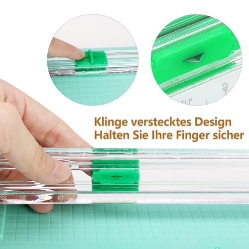 Mini-Papierschneider, Papierschneider Guillotine A4 A5 mit automatischer Sicherheitssicherung für Papieretikettenkarte, Handwerkspapier und Fotos (Green)
