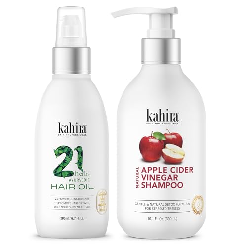 Image of Apple Hair Care Combo: 21 Herbs Ayurvedic Hair Oil (200ml) & Natural Apple Cider Vinegar Shampoo (300ml) - Deep Nourishment, Scalp Detox & Hair Growth Formula for Stressed Tresses