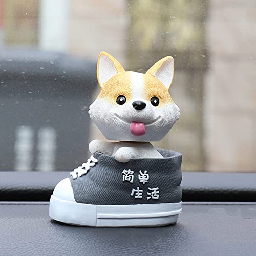Ikasus Car Dog Decoration, Cute Car Dashboard Bobble Head Dog Decoration, Cartoon Animal Resin Ornament Puppy Shaking Head Toys For Car Home Tabletop Decor Gift For For Adults, Kids, Women, Men Gray #TOP3