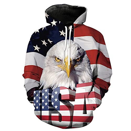 Sweat à capuche Harajuku unisexe aigle et drapeau 3D streetwear