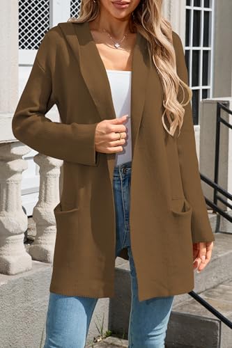 Image of Cakulo Womens Long Hooded Cardigan Sweaters Oversized Fall Cardigans 2025 Open Front Knit Sweater Coats Pockets
