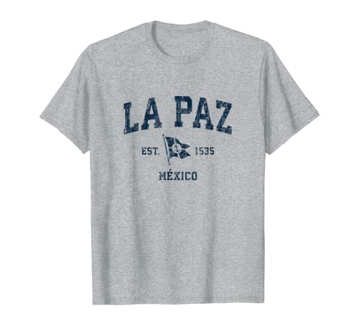 La Paz Mexico Vintage Sports Navy Bandiera dell'Ancora Maglietta