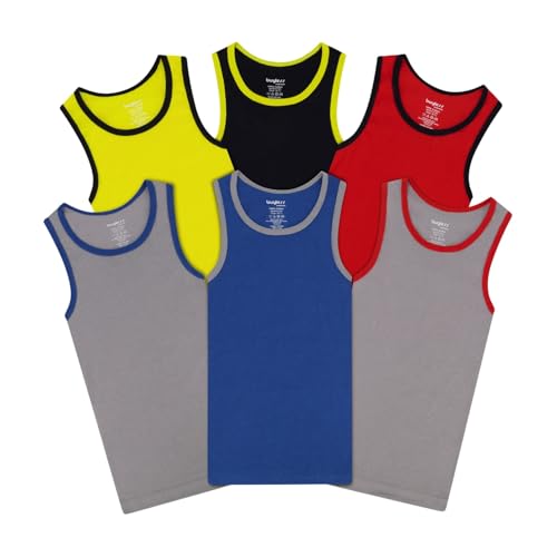 Buyless Fashion Boys Scoop Neck Tagless Undershirts Soft Cotton Tank Top (6 Pack) 6-7