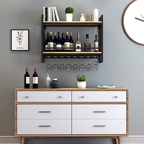 TiLeze Wall Mounted Wine Holder with Wine Glass Holder and Wooden Partition, 2-Tier Multiple Bottle Wine Cellar Racks Holder Display Shelf, Wine Storage Rack Home & Kitchen – Image 4