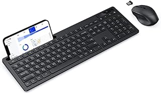 Wireless Keyboard and Mouse Set UK QWERTY, seenda Full Size 2.4G Cordless USB Keyboard with Phone Holder, Ergonomic Quiet Wireless Mice Keyboard Combo for Office PC, Computer, Laptop, Desktop, Windows