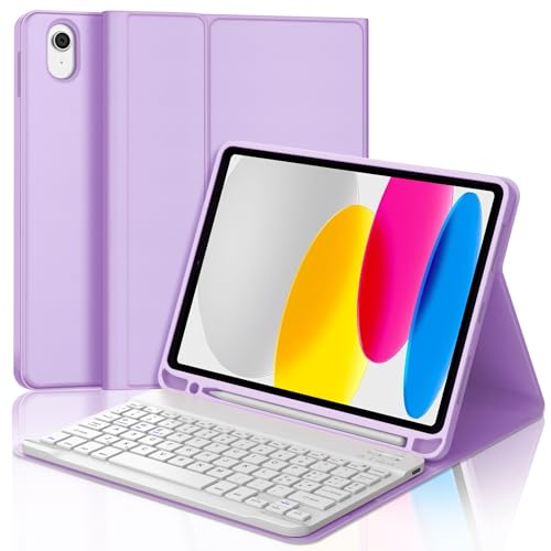 Teclado iPad 10/11 generación con funda morada para trabajar en cafeterías o durante tus viajes