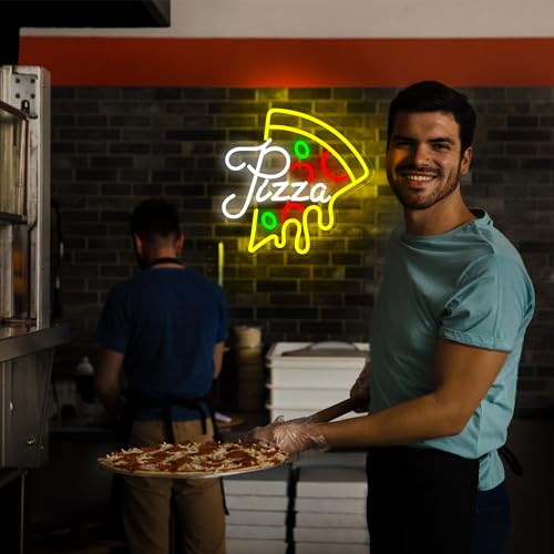 Image of Pizza Neon Sign for Wall Decor Dimmable Pizza Slice Neon light Up Sign for Pizzeria Restaurant Kitchen Dining Hall Store Man Cave Party Bedroom Christmas Birthday Gifts Wall Art Size13.0*13.1(WZCP017)
