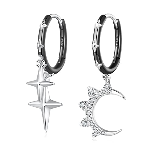 Boucles d'oreilles pour femmes étoiles et lune pendantes bijou tendance mode asymétrique