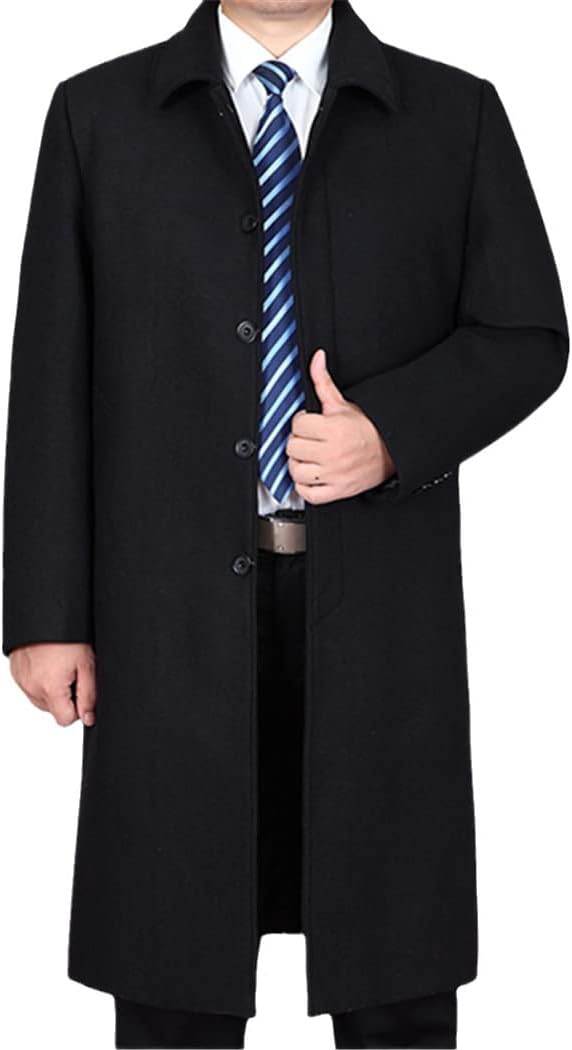 Haitpant Men Autumn Winter Woolen Coat Business Casual Long Trench Overcoat Slim Fit Wool Blend Pea Coat