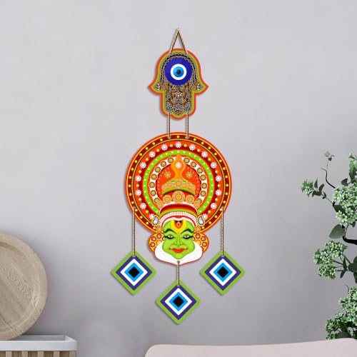 Image of Artvibes Kathakali Face Evil Eye Wall Hanging for Home Entrance Decor | Traditional Kerala Art Wall Decor with Nazar Battu Protection and Positive Energy Vastu Gift (WH 85149N)