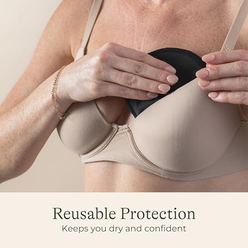 Image of Lansinoh Washable Nursing Pads, Black, Made with Organic Bamboo Viscose, Reusable Breast Pads for Breastfeeding, Includes Wash Bag, 10 Count