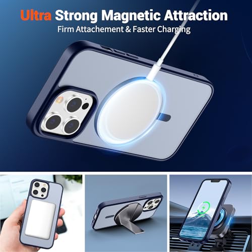 Image of SUPFINE Magnetic for iPhone 12 Pro Max Case with Screen Protector (Compatible with MagSafe) (Military Grade Drop Protection) Translucent Matte Shockproof with Anti-Fingerprint Phone Case,Navy Blue