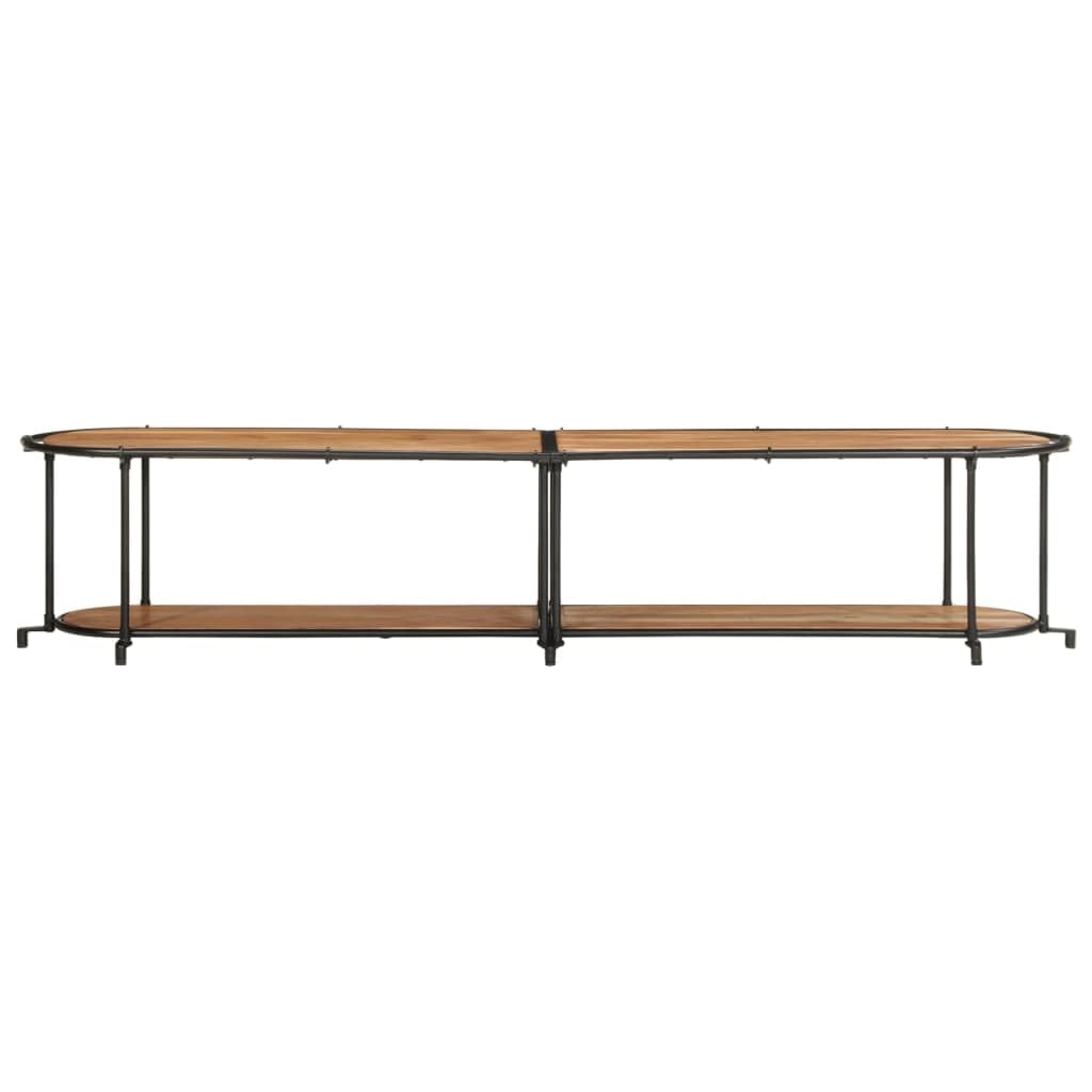 Scaffale per TV, 200 x 42 x 40 cm, in legno di acacia massiccio e ferro, con gestione dei cavi, spazio per TV, HiFi, CD, DVD e giochi, per soggiorno e camera da letto