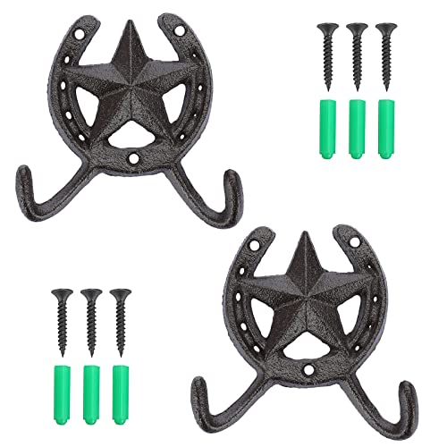 IGNPION 2pcs porte manteau crochet mural décoratif en fonte porte-clés patère en fer à cheval chanceux avec vis (étoile)