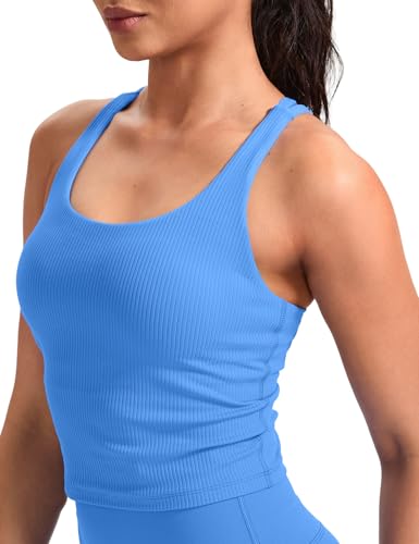 Image of HeyNuts Zeal Bras Longline Ribbed Medium Support Sports Bras, Crisscross Back Tank Tops with Removable Pads A-D Cups