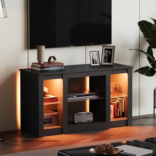 WLIVE TV Stand for 43 Inch TV, Modern Entertainment Center with LED Lights & Adjustable Glass...