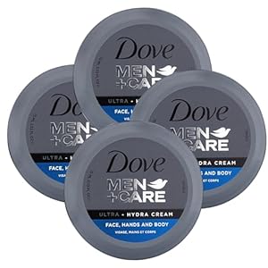 Dove Men+Care Ultra Hydra Cream, Face, Hands and Body care, All Skin Types, 4-Pack of 2.53 Oz Each