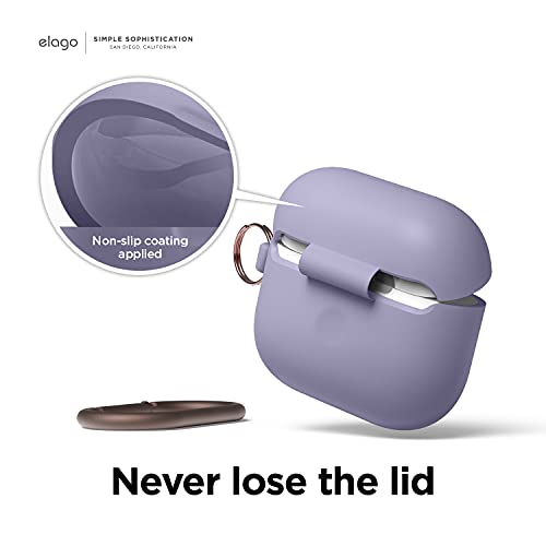 Image of elago Silicone Case Compatible with AirPods 3 Case Cover - Karabiner Included, Supports Wireless Charging, Shock Resistant, Easily Cleaned, Full Protection (Lavender Grey)