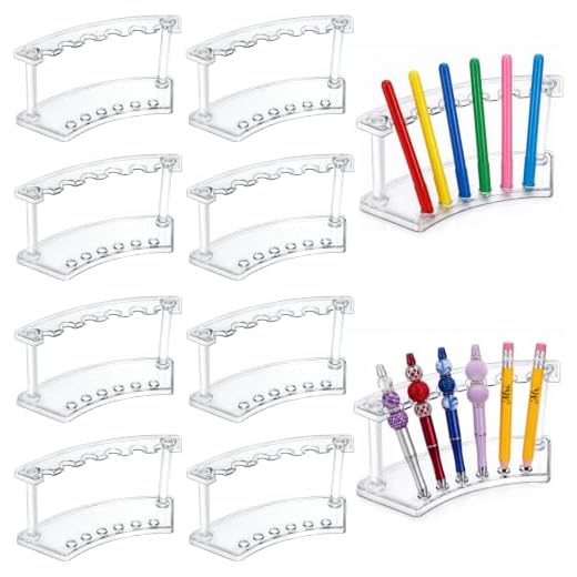 SOUJOY 8 Pack Acrylic Pen Display Stand, 6-Slot Pen Holder Rack, Eyebrow Pen Stand, Makeup Brush Rack Organizer for School Office Home Store
