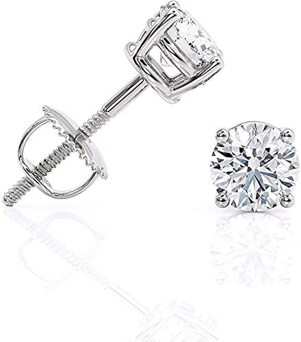 1/5 to 0.95 Carat Natural Diamond Round Stud Earrings for Women in 14k White Gold Very Shinny, cttw 4-Prong Basket Screw Back by Beverly Hills Jewelers
