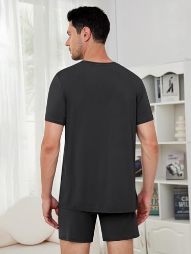 Men's Pajamas, Set of 2 Summer Sleepwear and Shorts, Short Sleeve Loungewear Pajama Cool Pants Soft PJS for Men3