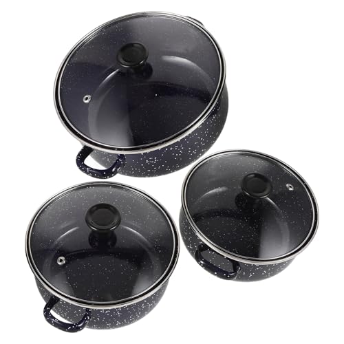 EPIGEIST Juego de Ollas Esmaltadas Mini de Cocina 3 Piezas Olla para Sopa con Doble Asa Fondo Plano para Cocción Uniforme Color Azul Versátiles para Guisos y Fideos