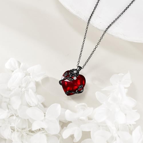 Halloween Necklace 925 Sterling Silver Black Rose Rib Cage Heart Pendant Necklace Halloween Jewelry Gifts for Women Gothic Party4