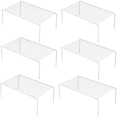 iPEGTOP Set of 6 Large (15.7 x 9.4 Inch) Kitchen Cabinet Organizer Shelf, Wire Freezer Storage Shelves Rack, Rustproof Steel Metal Shelf Riser for Dish Plates Pantry Cupboard Organization, White Cover