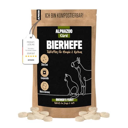 alphazoo Bierhefe Tabletten für Hunde & Katzen 180g – natürliche Quelle für Vitamin-B-Komplex & Biotin. Ergänzungsfuttermittel zur Unterstützung von Haut, Fell & Krallen. Ohne Zusätze