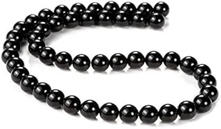 احجار العقيق اسود ملم، حبات الخرز دائرية فضفاضة لصنع المجوهرات (45-48 قطعة)