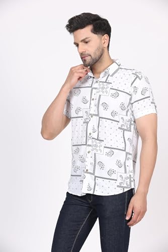 Image of CVC Fashion Men's Printed Button-Down Shirt - Aesthetic Regular Fit Half Sleeve Casual Shirt for Men, Ideal for Summer & Beach Wear