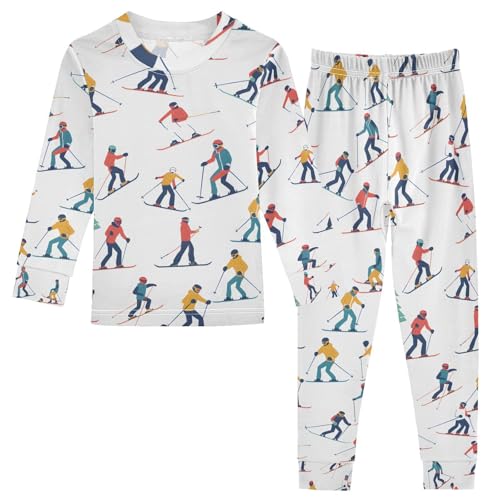 ALAZA Winter Sports Skiers Pajamas Set Snug-fit Long Sleeve Sleepwear,18 M