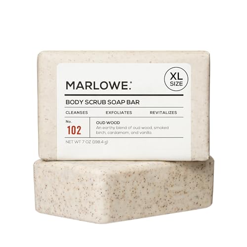 Image of MARLOWE. Body Scrub Soap, Exfoliating Soap Bar, Oud Wood, 7 oz | Scrub Soap Bar that deeply cleanses and exfoliates while buffing away rough, dry skin. Oud Wood scent.
