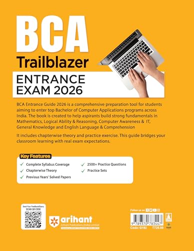Image of Arihant BCA Trailblazer Entrance Exam For 2026 | Step-by-Step Guide with 2500+ Practice Questions, Chapterwise Theory and 3 Practices Set | Medium English