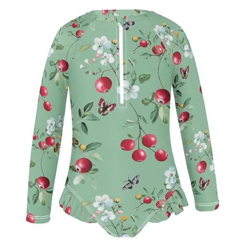JUNZAN Funny Cranberries Fruit Sage Green Girls Swimsuits UV Protection Little Girl Swimsuit Swimsuits Rash Guard 3T2